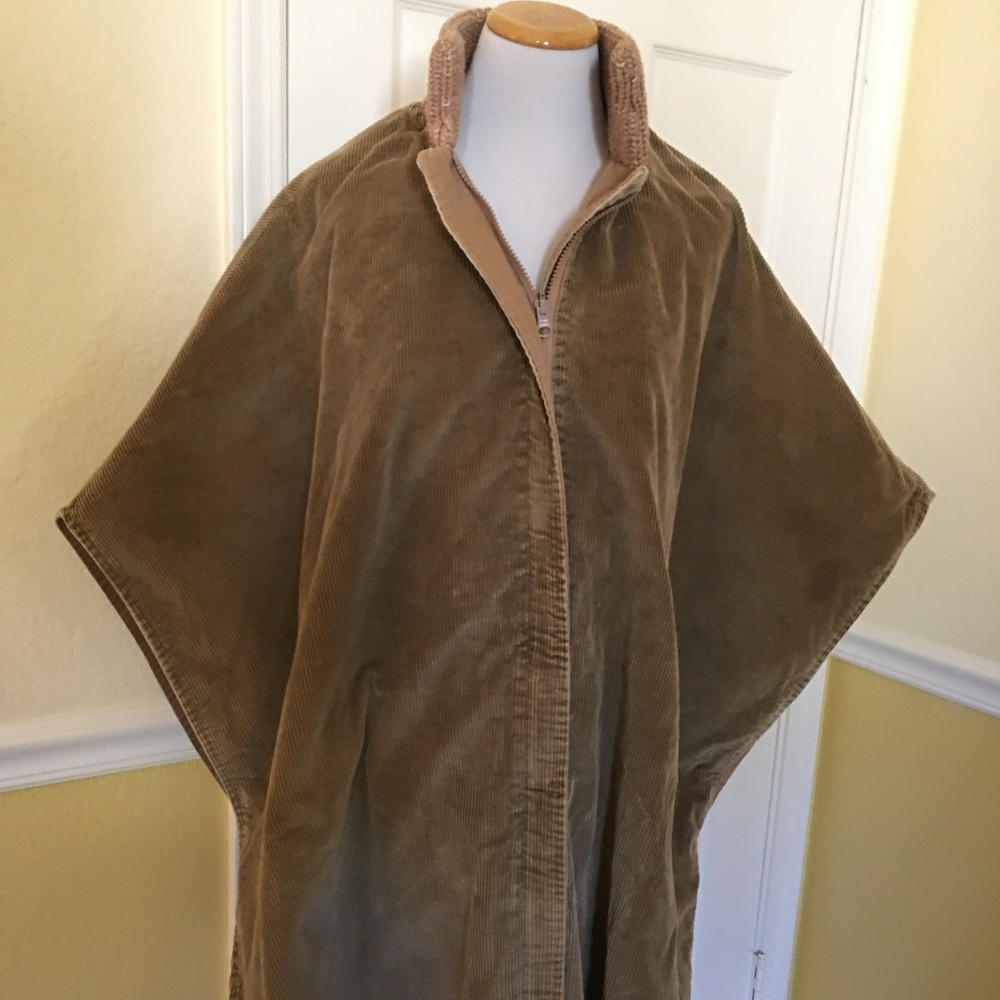 VNTG Corduroy Reversible Poncho/Cape Removable Hat